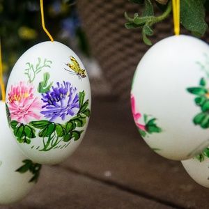 Vintage Chinese painted eggs | Complete Set | Shanghai Handicraft | 1960s floral